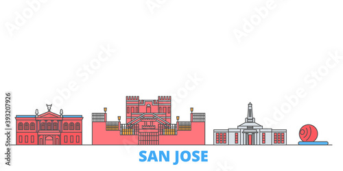 Costa Rica, San Jose cityscape line vector. Travel flat city landmark, oultine illustration, line world icons
