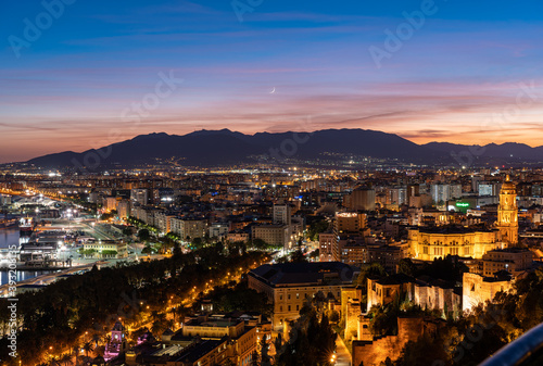 beautiful view of the city of Malaga from a viewpoint at sunset