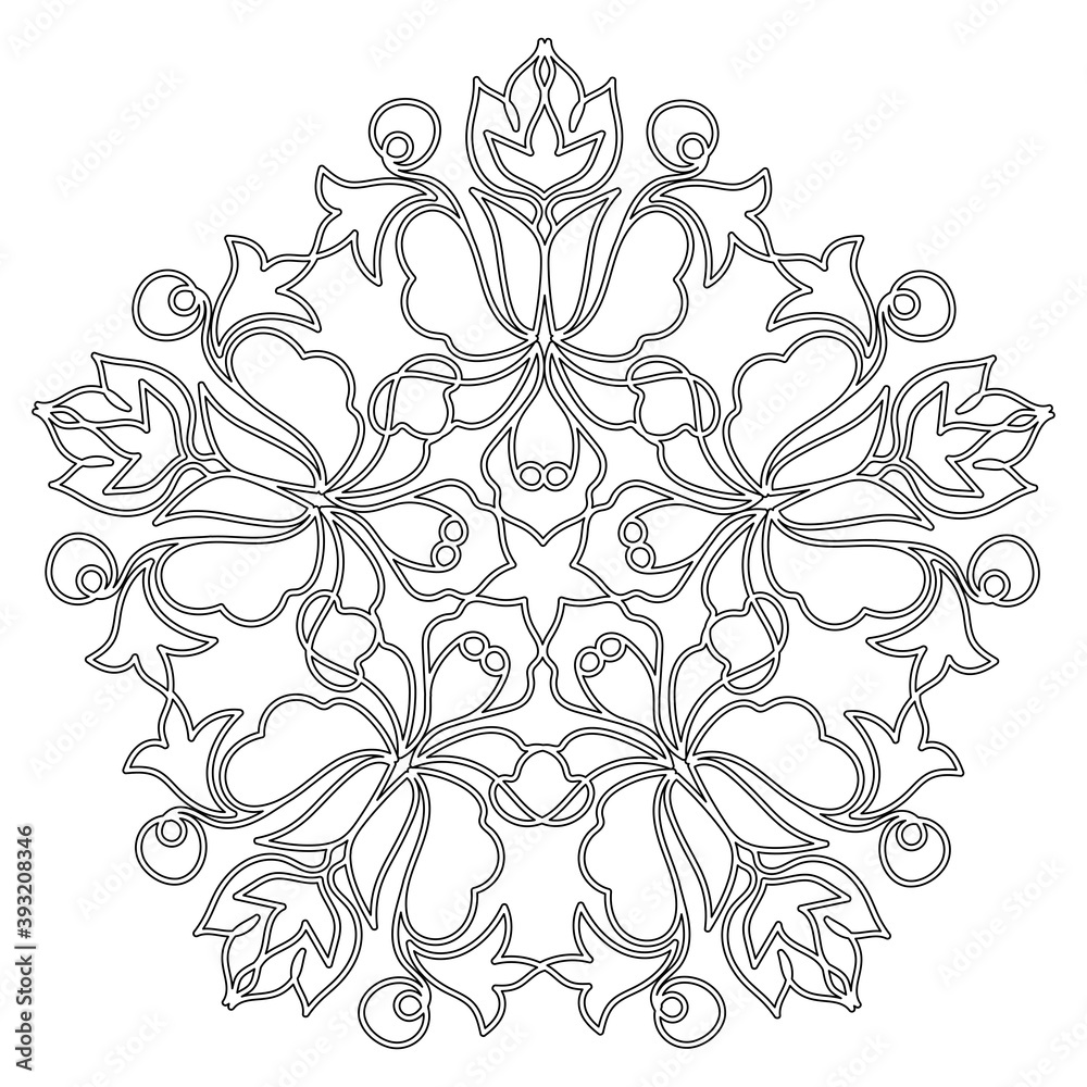 fairy flower. black and white isolated element of the ornament. coloring, template, print, embroidery.