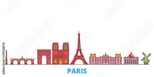 France, Paris cityscape line vector. Travel flat city landmark, oultine illustration, line world icons