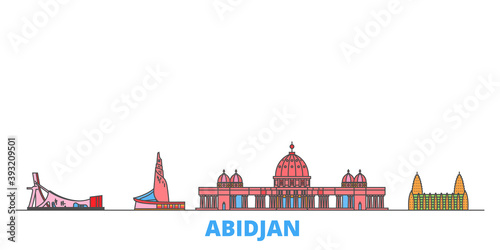 Cote Divoire, Abidjan cityscape line vector. Travel flat city landmark, oultine illustration, line world icons