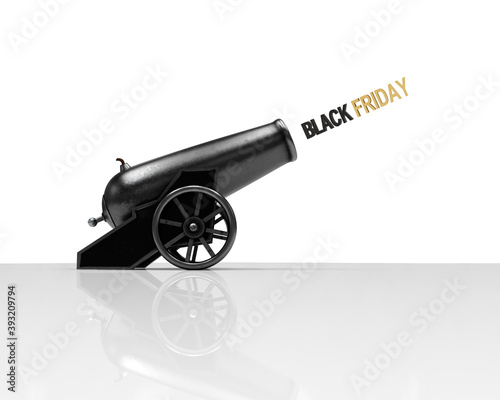 Black Circus cannon shooting text Black Friday, 3d illustration