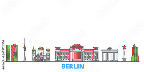 Germany, Berlin cityscape line vector. Travel flat city landmark, oultine illustration, line world icons