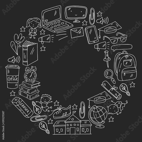 Back to school vector pattern. Online internet education.