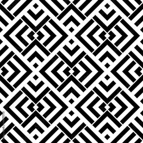 Seamless ethnic pattern. Arrows, polygons background. Curves, squares backdrop. Folk wallpaper. Tribal motif. Ancient mosaic. Angle brackets, quadrangles ornate. Chevrons, checks ornament. Abstract.