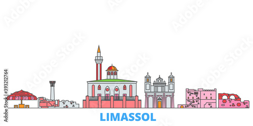 Cyprus, Limassol cityscape line vector. Travel flat city landmark, oultine illustration, line world icons
