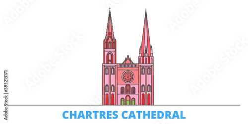 France, Chartres Cathedral Landmark cityscape line vector. Travel flat city landmark, oultine illustration, line world icons