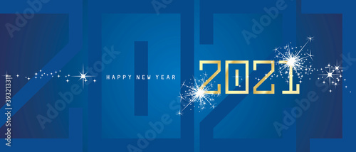 Happy New Year 2021 sparkle firework gold cyberspace abstract high tech modern monospace new year 2021 typography blue background