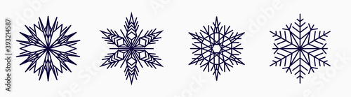 Fototapeta Naklejka Na Ścianę i Meble -  Vector set of snowflakes. Winter blue christmas snow flake crystal element. Xmas frost flat isolated silhouette symbol. Weather illustration ice collection.