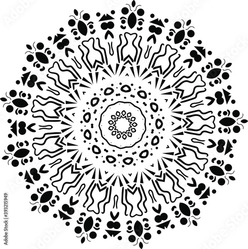 Fototapeta Naklejka Na Ścianę i Meble -  Indian decorative mandala. Black and white texture. Abstract pattern for tattoo and any kind of prints fabric design. Vector illustration
