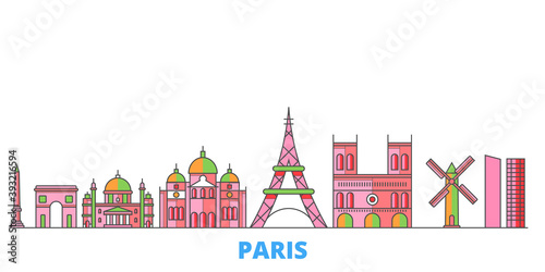France, Paris City cityscape line vector. Travel flat city landmark, oultine illustration, line world icons