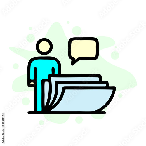 Man and a stack of letters icon. Outline man and a stack of letters vector
