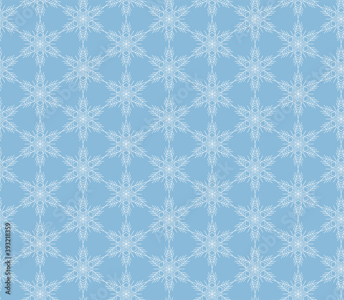 Snowflake simple seamless pattern. Abstract wallpaper, wrapping decoration. Symbol of winter, Merry Christmas holiday, Happy New Year celebration. Windy flakes falling winter seasonal weather vector.