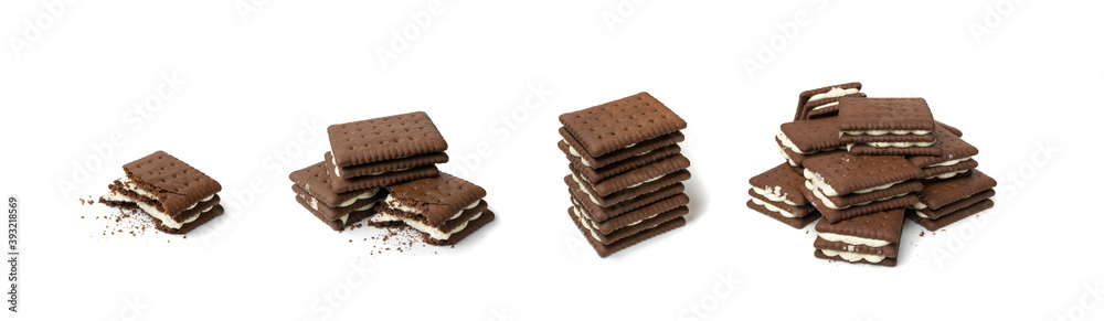 Soft Chocolate Butter Cookies with White Creamy Filling Isolated Soft Chocolate Butter Cookies with White Creamy Filling Isolated