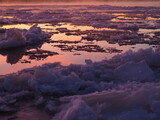 Ice drift on the Vyatka river during the winter dawn