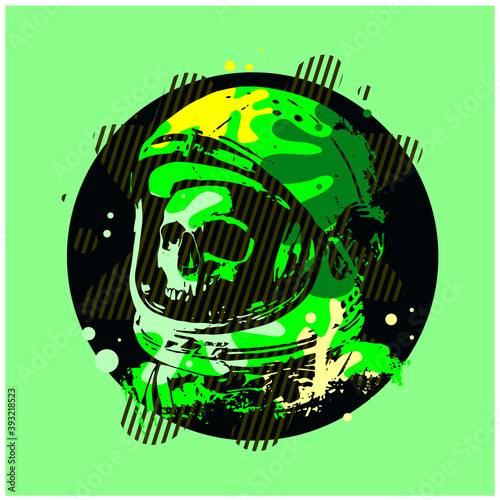 Human skull astronaut helmet sketch engraving vector illustration.