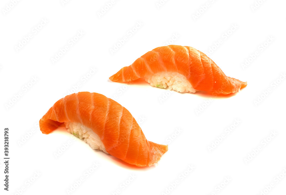 Macro photo of salmon nigiri sushi isolated Macro photo of salmon nigiri sushi isolated