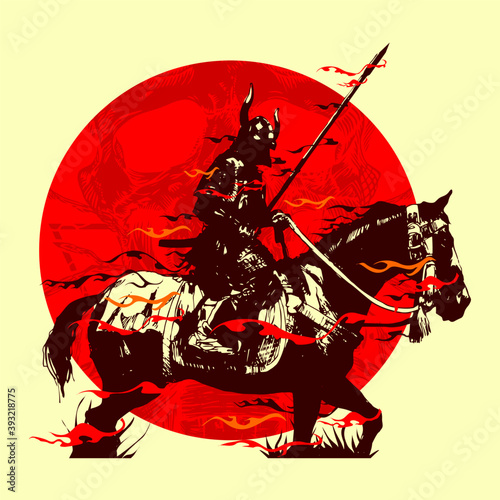 warrior samurai japanese character riding horse