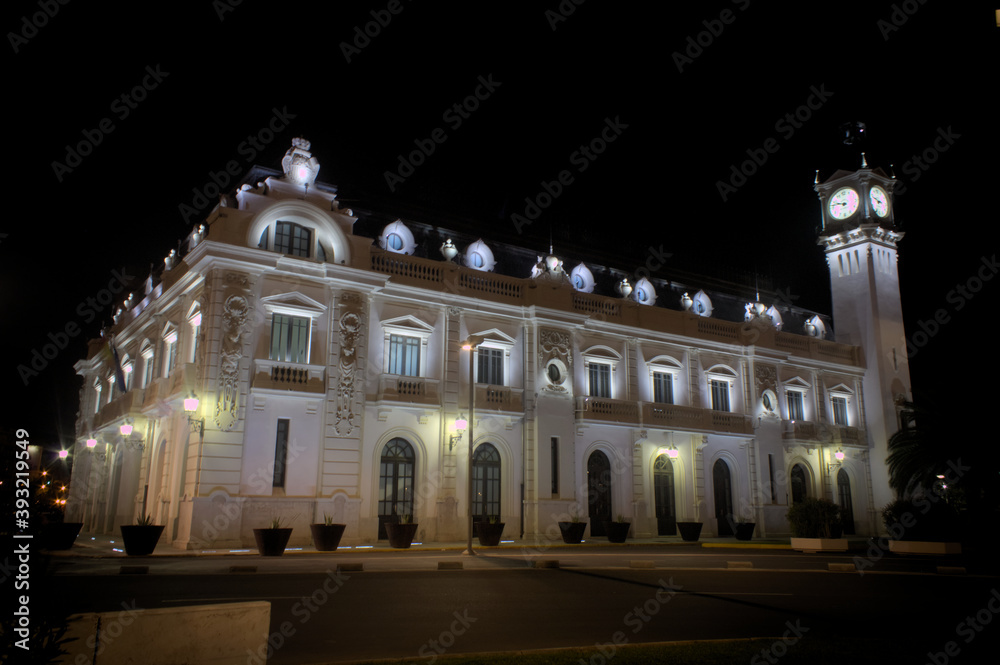 The Clock building of the port of Valencia at night
