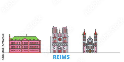 France, Reims cityscape line vector. Travel flat city landmark, oultine illustration, line world icons