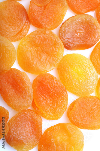 Dried apricots on white background