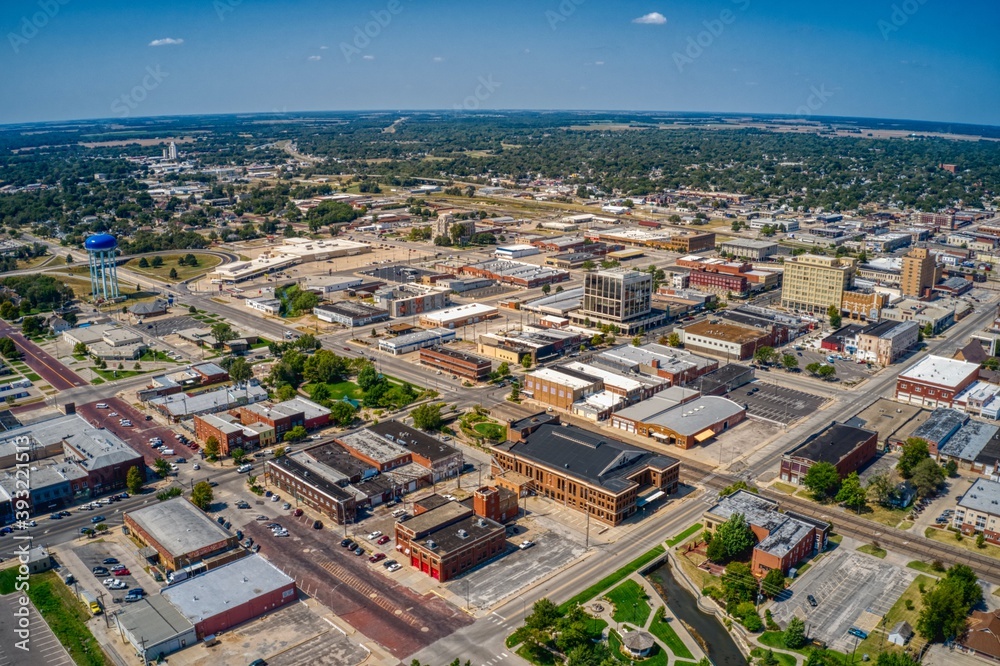Aerial View of Downtown Hutchinson, Kansas in Summer