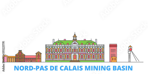France, Nord Pas De Calais Mining Basin cityscape line vector. Travel flat city landmark, oultine illustration, line world icons