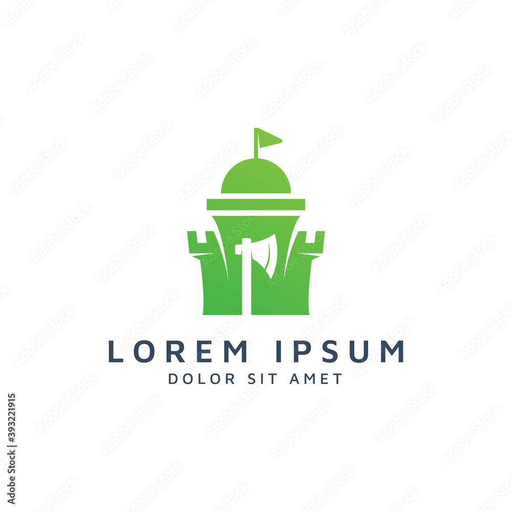 castle and ax negative space logo design castle and ax negative space logo design