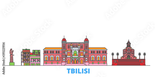 Georgia, Tbilisi cityscape line vector. Travel flat city landmark, oultine illustration, line world icons
