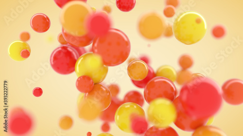 Abstract 3d red, yellow and orange bubbles on light yellow background
