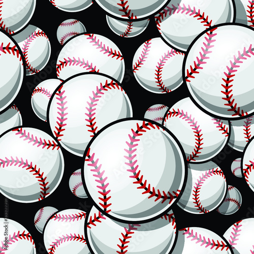 Seamless pattern with baseball softball ball graphics. Vector illustration. Ideal for wallpaper, packaging, fabric, textile, wrapping paper design and any kind of decoration.