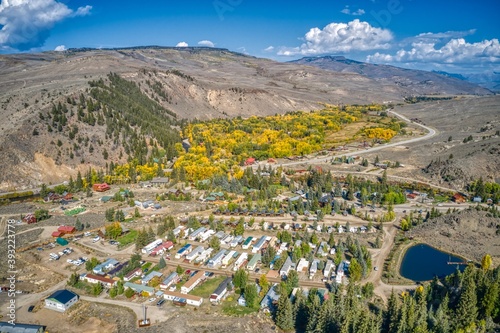 Aerial View of Almont, Colorado in Peak Fall Colors photo