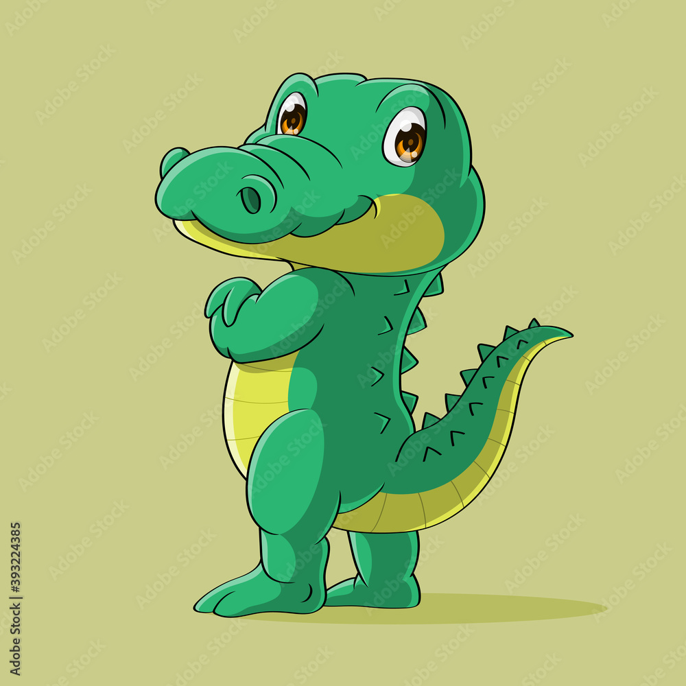 Happy Crocodile standing, Hand drawn