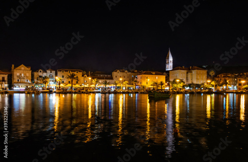 Supetar waterfront evening view from sea  island of Brac  Dalmatia  Croatia. August 2020