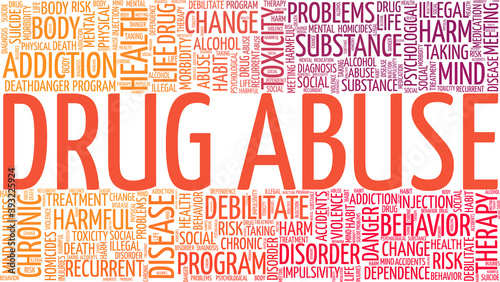 Drug abuse vector illustration word cloud isolated on a white background.