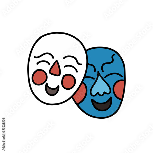 korean masks doodle icon, vector color illustration