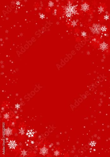 Red Winter Background with snowflakes and sparkles. Christmas card, xmas background