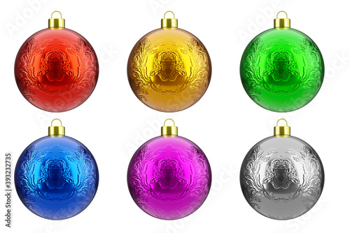 colorful christmas balls set collection, isolated on white background. Christmas decoration