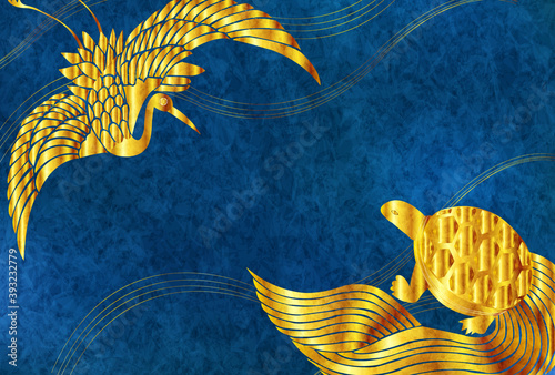 鶴　亀　年賀状　背景