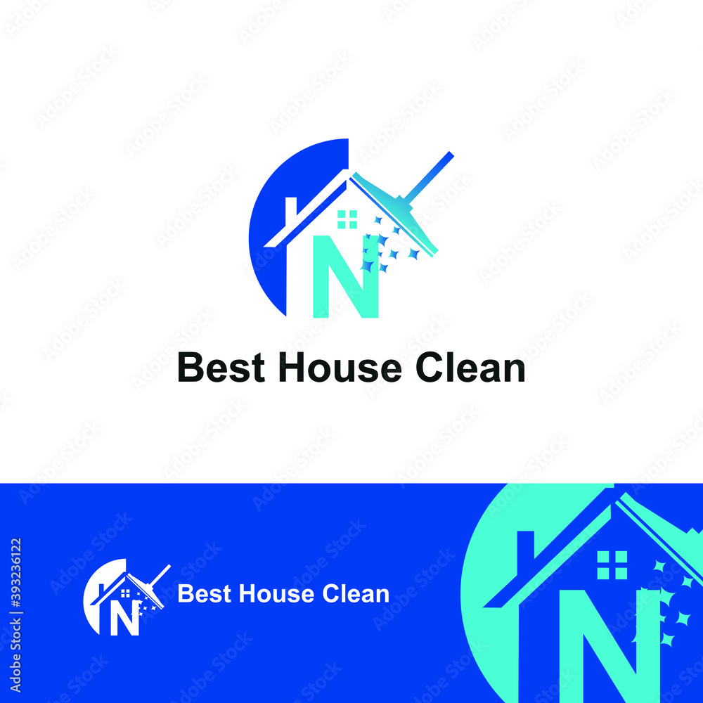 House Cleaning Service with Initial N Letter Concept Logo Design Template