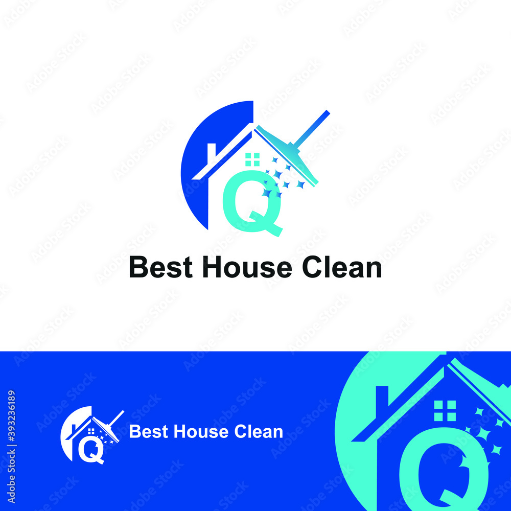 House Cleaning Service with Initial Q Letter Concept Logo Design Template