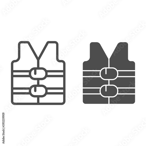 Life jacket line and solid icon, Aquapark concept, life water protective vest sign on white background, safety vest icon in outline style for mobile concept and web design. Vector graphics.
