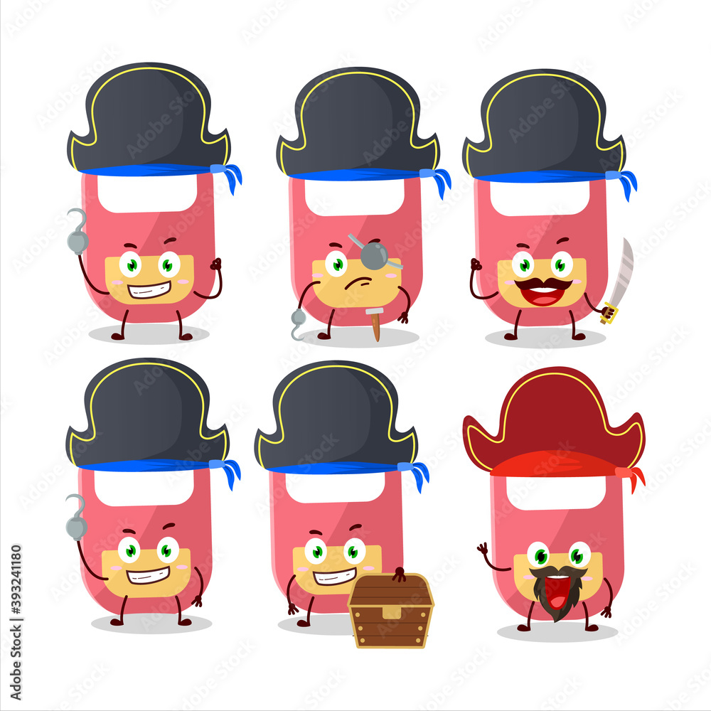 Cartoon character of pink baby appron with various pirates emoticons