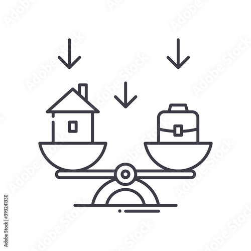 Work life balance icon, linear isolated illustration, thin line vector, web design sign, outline concept symbol with editable stroke on white background.