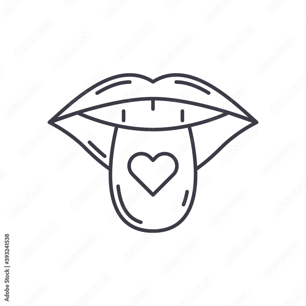 Tongue tattoo icon, linear isolated illustration, thin line vector, web design sign, outline concept symbol with editable stroke on white background.