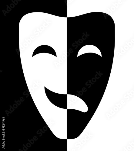 comedy and tragic theatrical masks joined together. Theatrical premieres, circus poster. Vector