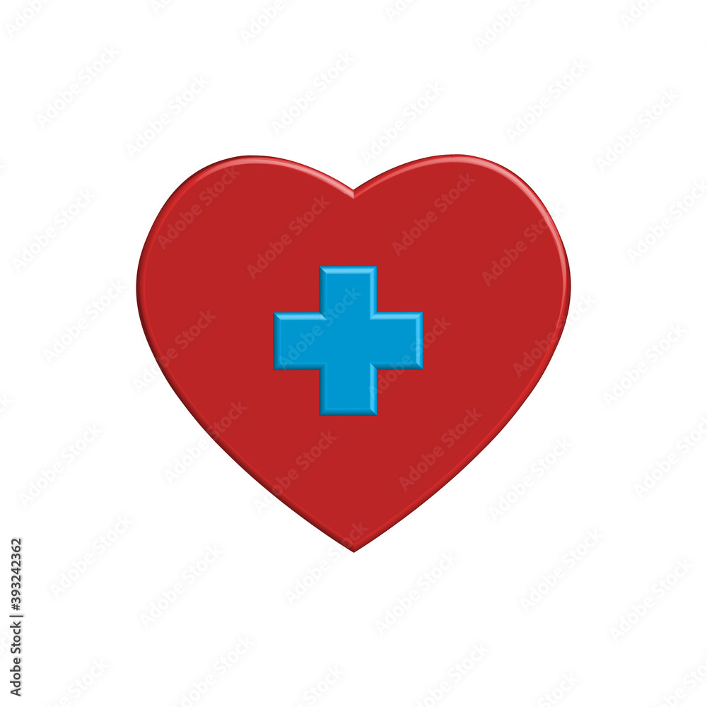 3d heart icon with health symbol. design vector illustration 3d heart icon with health symbol. design vector illustration