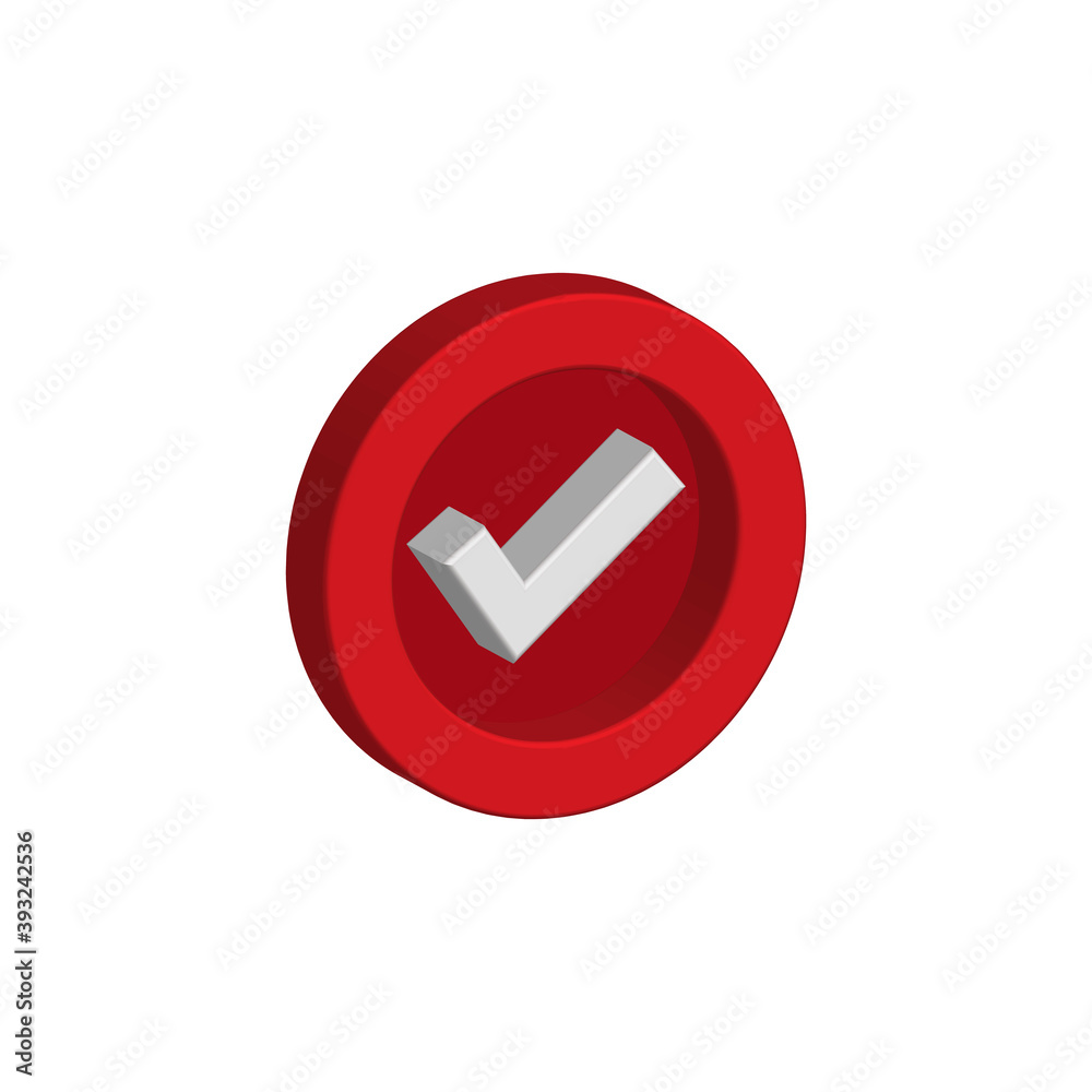 Check mark icon 3d. Checked icon or correct choice sign in round shape. Design vector illustration Check mark icon 3d. Checked icon or correct choice sign in round shape. Design vector illustration