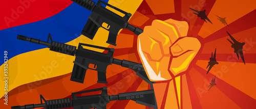 Armenia fighting spirit strong military force power national armed technology of weapon with flag plane aircraft and gun