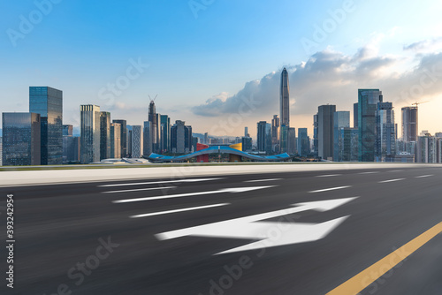 Urban skyline and empty driveway in Shenzhen  Guangdong  China